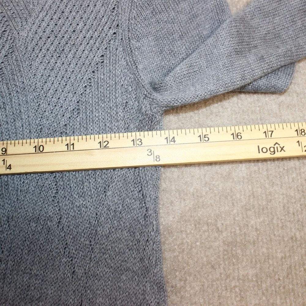 Roz & Ali Womens Grey Diamond Pointelle Knit Sweater 3/4 Sleeve XS